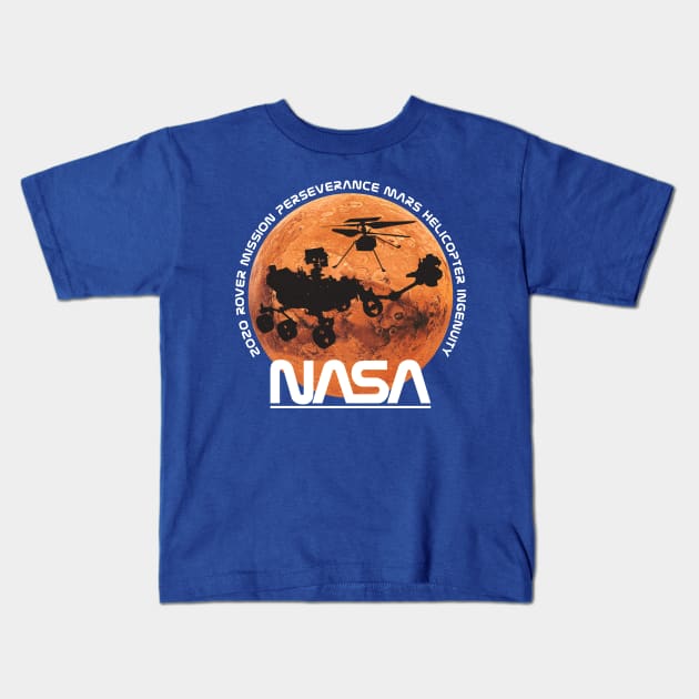 Mars 2020 Mission Perseverance Rover  and Helicopter Ingenuity Kids T-Shirt by Bear Tees